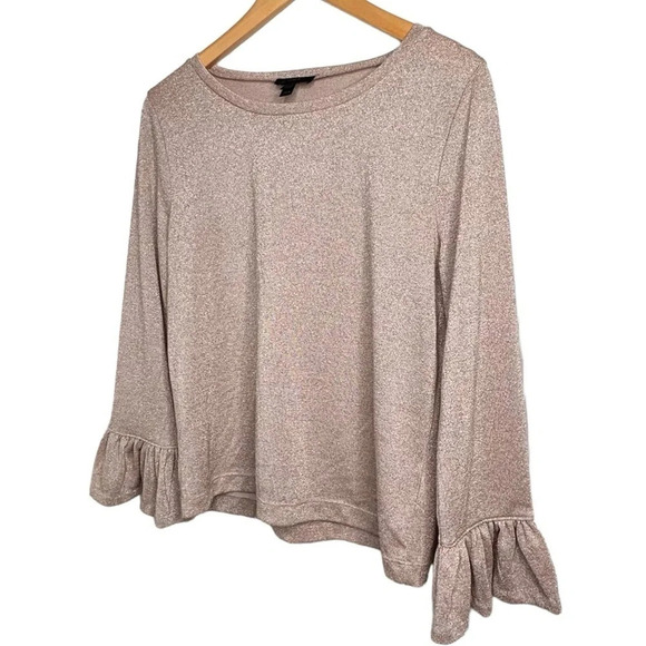 J. Crew Bell Sleeve Metallic Rose Gold Top Medium - Picture 10 of 11